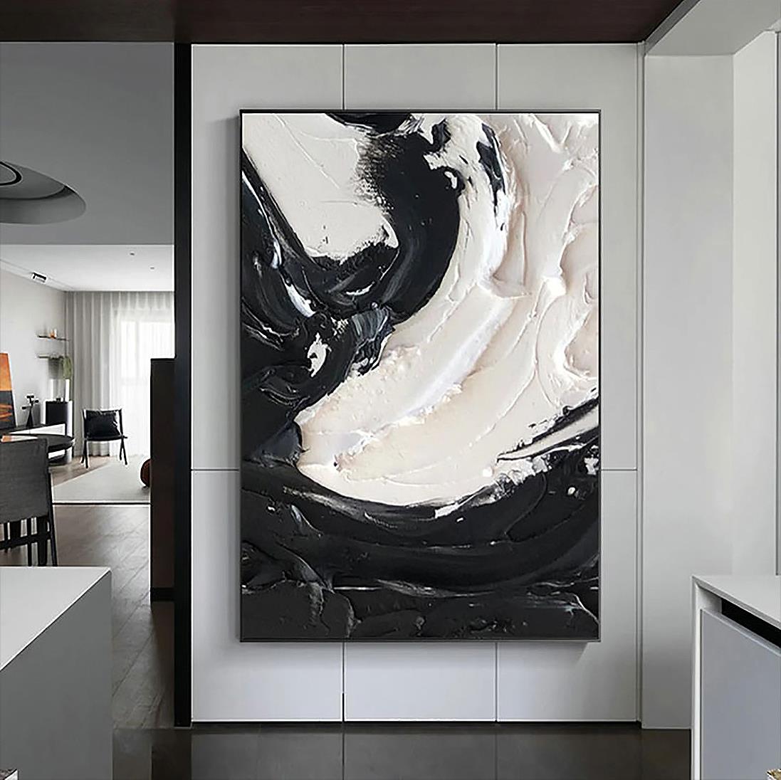 Black and White 01 by Palette Knife wall decor Oil Paintings